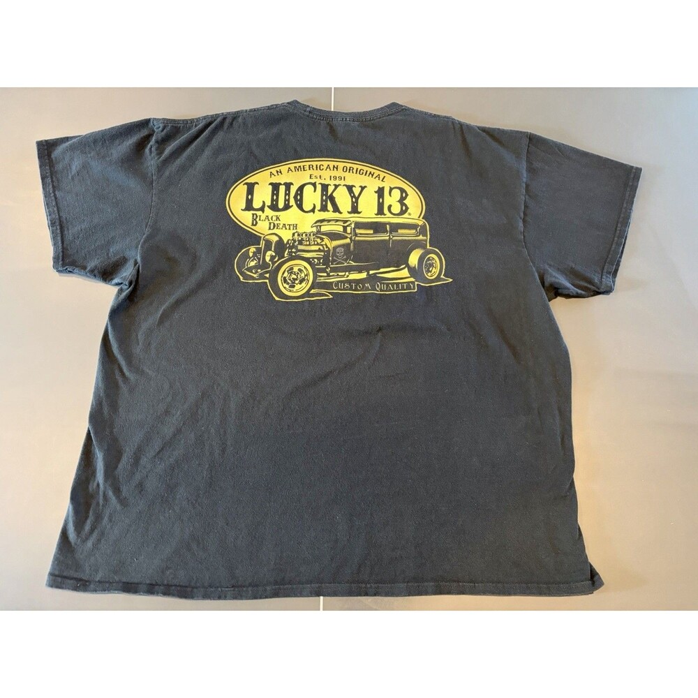 Lucky 13 Black Graphic Print Crew Neck Short Sleeve Cotton T-Shirt Men’s 3XL